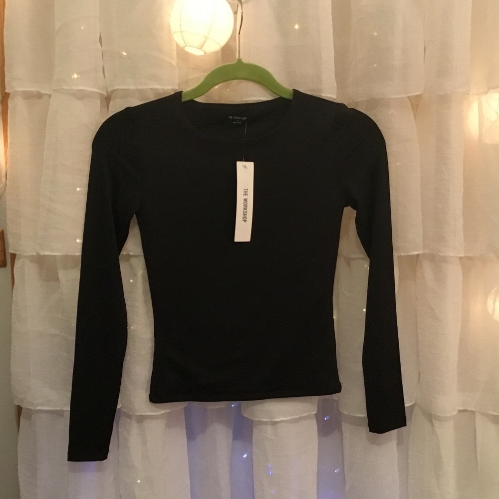 The Workshop Blu Pepper Round Neck Long Sleeve Shimmer Top Black Size Small